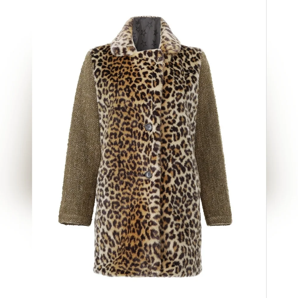 Scotch & Soda Contrast Faux Leopard Coat Size XS